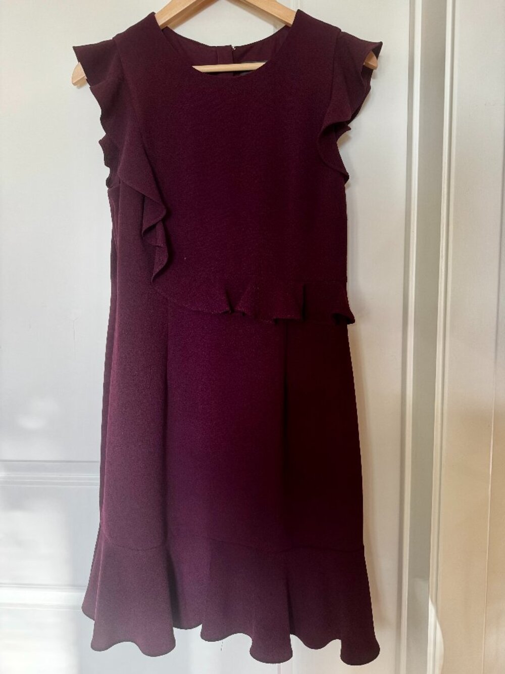 Adrianna Papell Plum Ruffle Flutter Sleeve Dress | Size 8